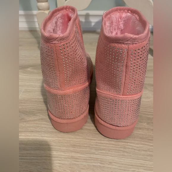 💖New Glitter Rhinestone Cozy Ankle Boots Baby Pink Statement💖 - Picture 7 of 13